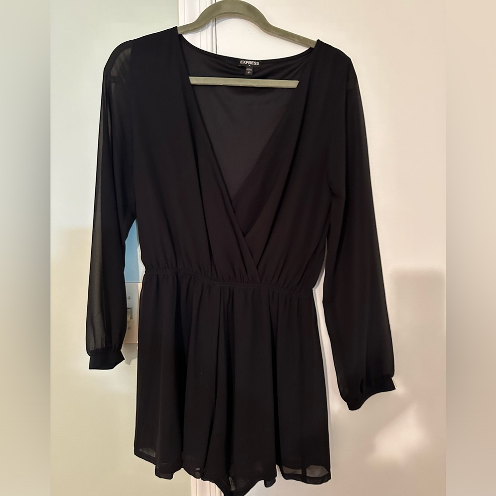 Black Long Sleeve Romper | Express